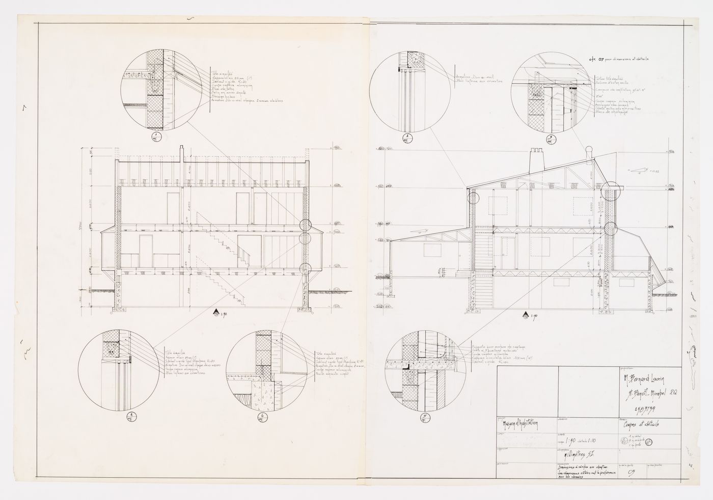 Coupes et détails, Maison Bernard Laurin, Saint-Benoît, Mirabel, Québec, Canada