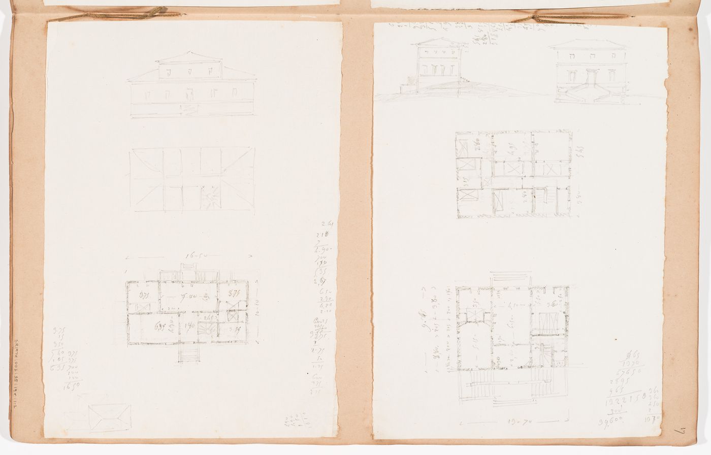 Sketch plans and elevations for country houses; verso: Sketch elevation and plans and for country houses