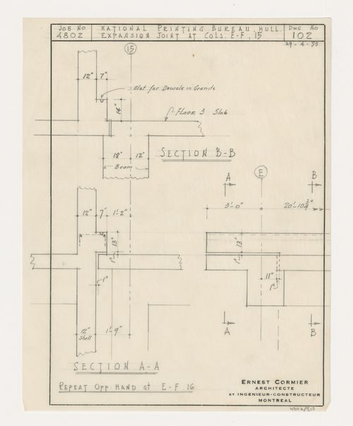 Coupes de joints de dilatation pour colonnes, Imprimerie Nationale du Canada, Hull, Québec, Canada