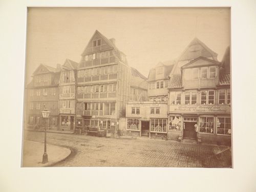 View of businesses and residences on street, Hamburg, Germany