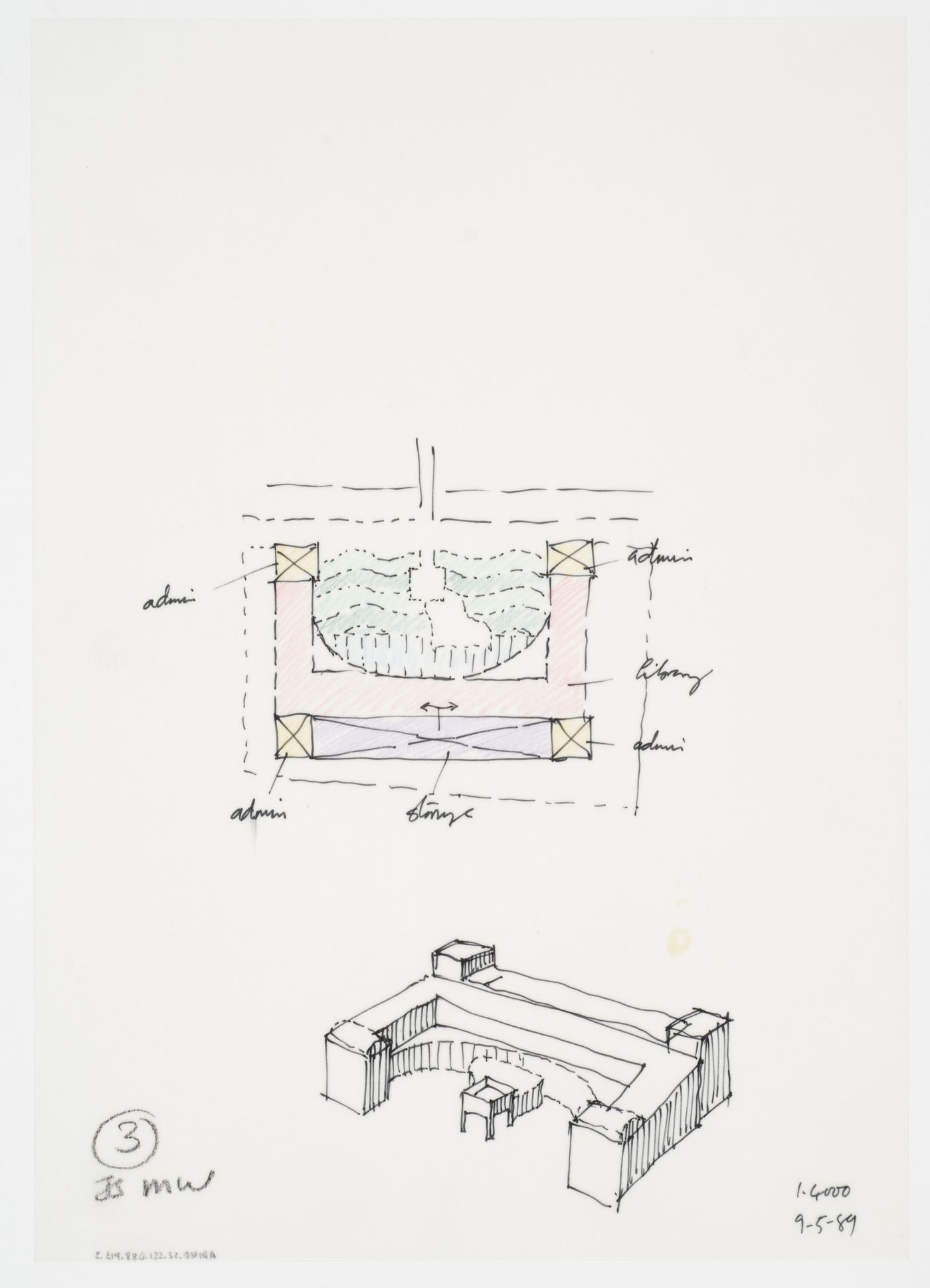 Bibliothèque de France, Paris, France: plan and axonometric