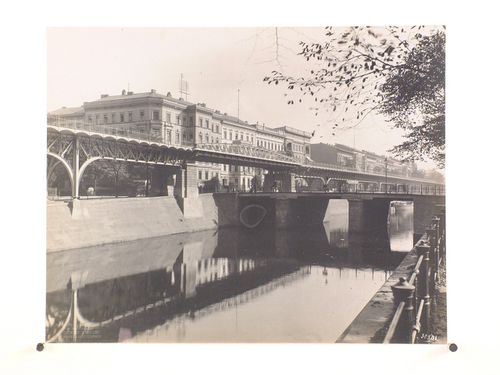 View of the elevated railway system along a river