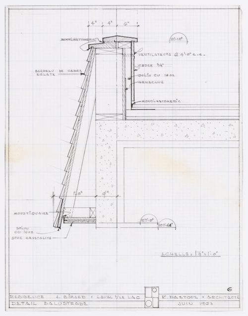 Détail d'une balustrade pour Résidence Jean Simard, Laval-sur-le-Lac, Québec