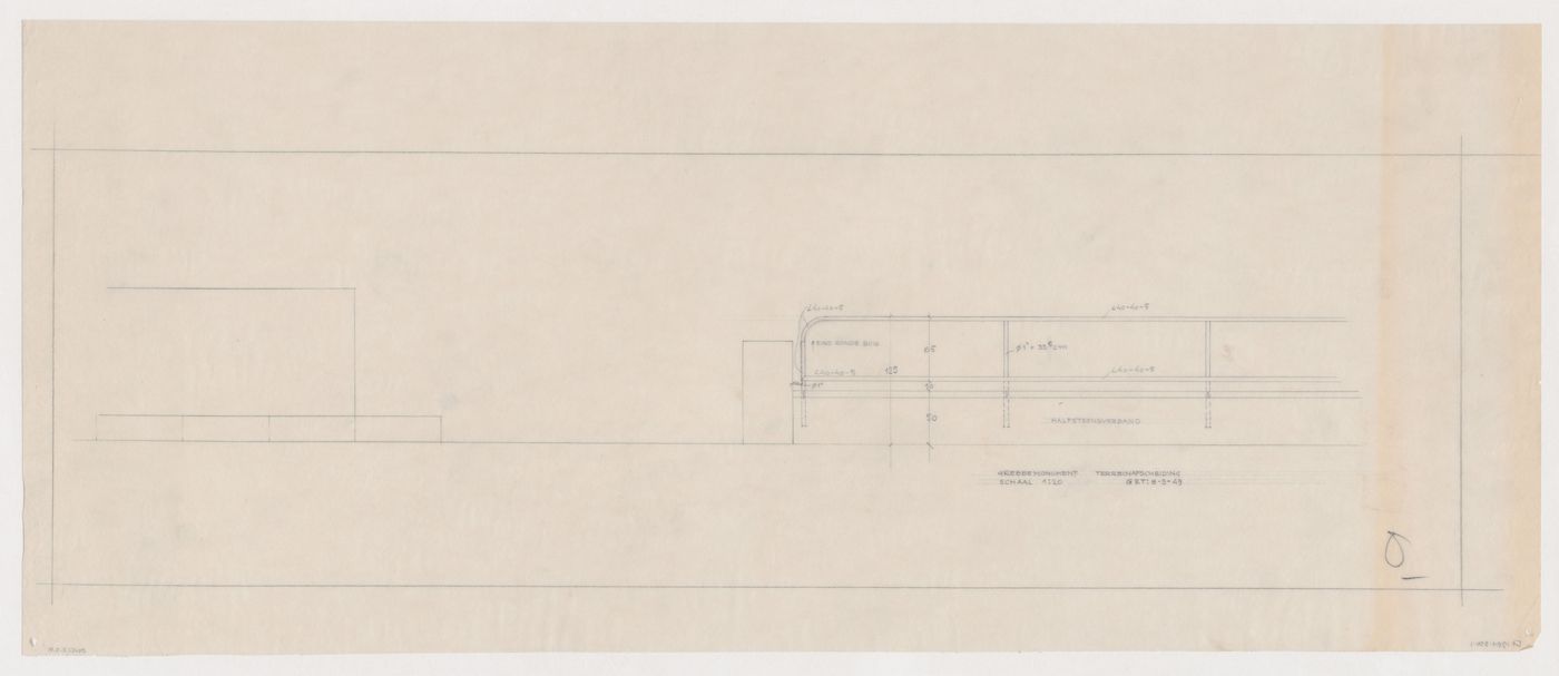 Partial lateral elevation for a half wall for the Dutch Soldiers' Monument, Rhenen, Netherlands