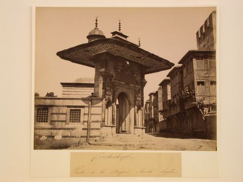 View of an entrance gateway, Hagia Sophia (also now known as Ayasofya Müzesi), Constantinople (now Istanbul), Ottoman Empire (now in Turkey)
