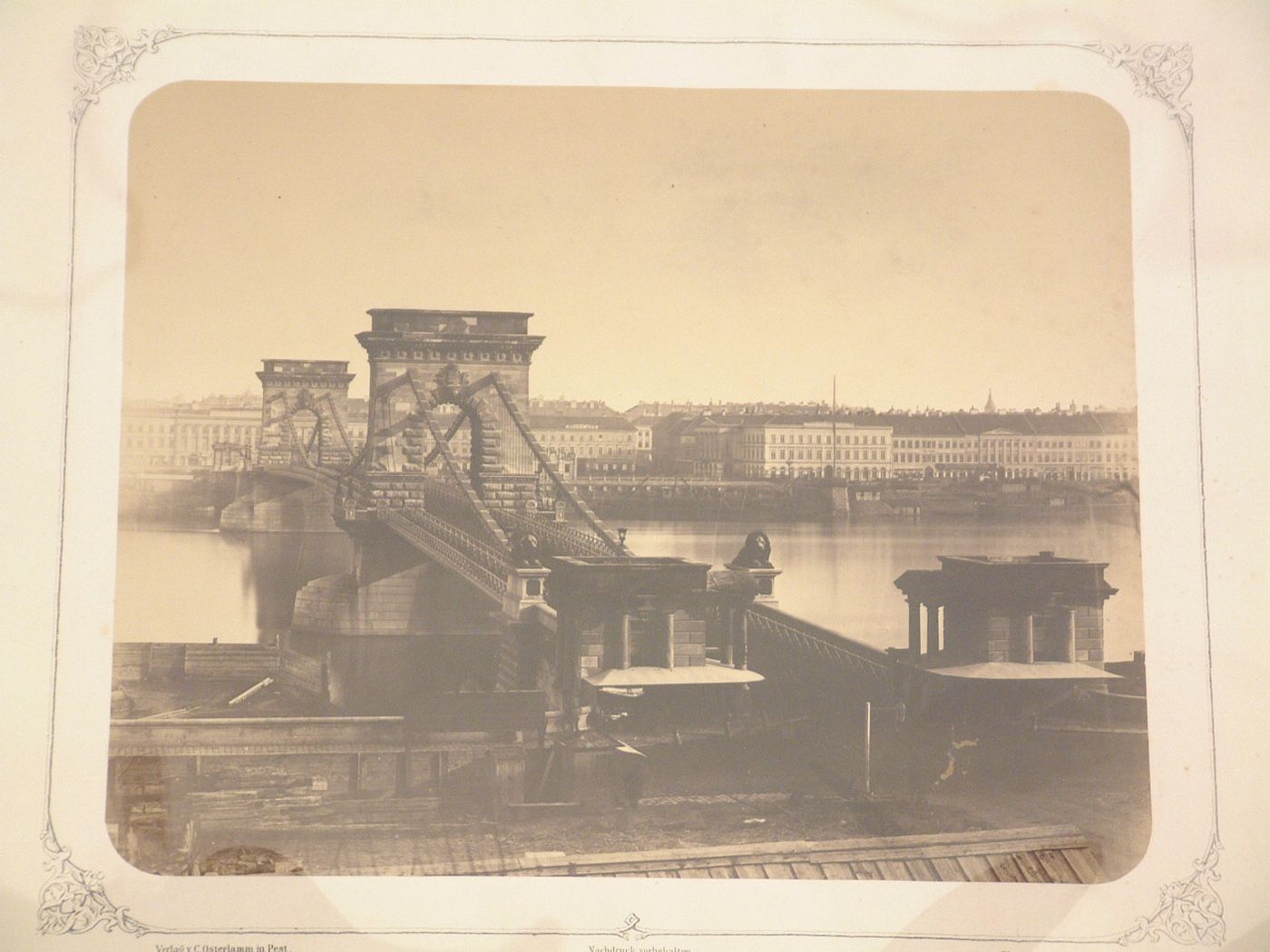 View of bridge and architecture across the river, Budapest, Hungary