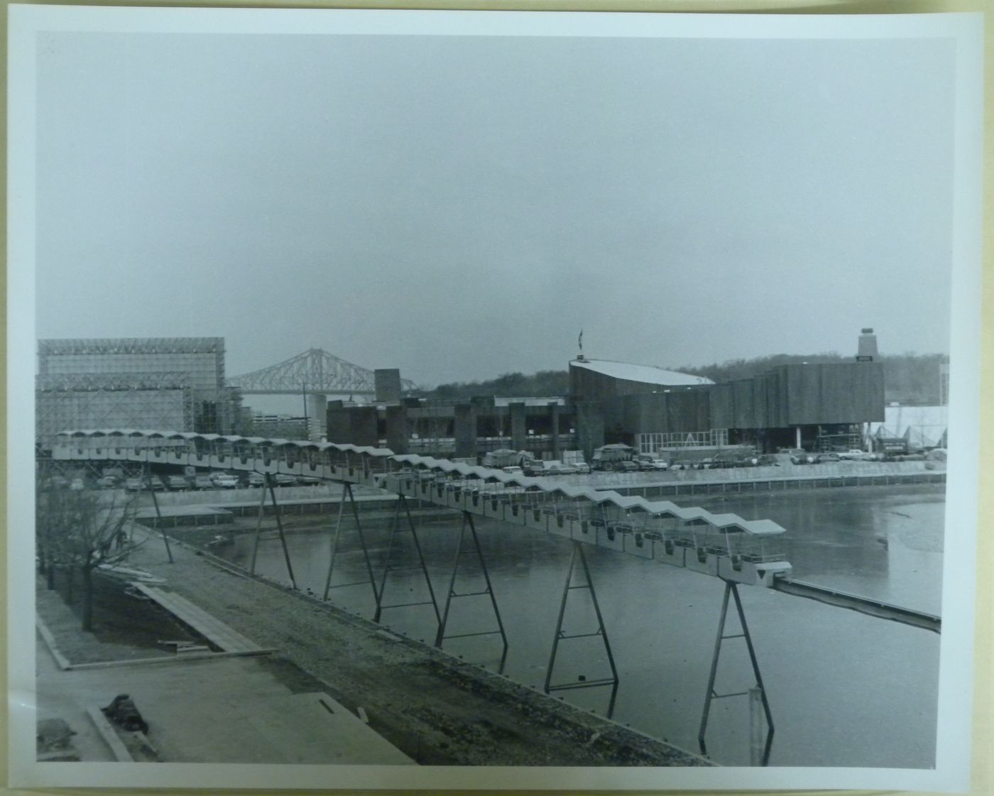 View of the minirail with Swiss, Belgian, Netherlands Pavilions in background, Expo 67, Montréal, Québec