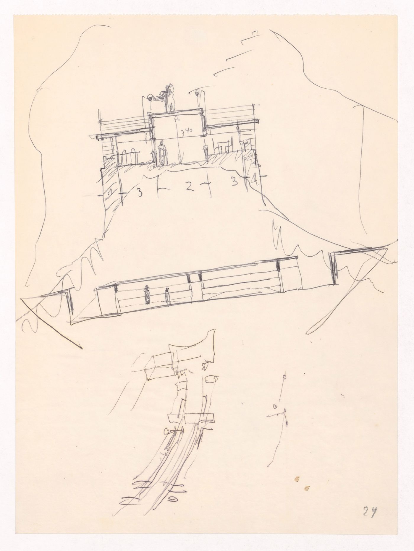Sketch sections and axonometric view for Restaurante Pico do Areeiro, Madeira, Portugal