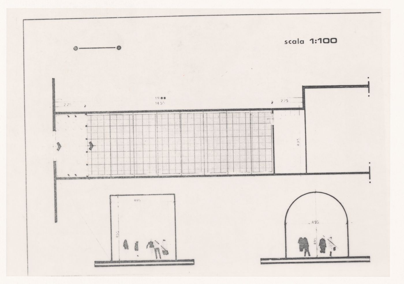 Detail from plan and cross sections for Design shop, Montecatini Terme, Pistoia, Italy
