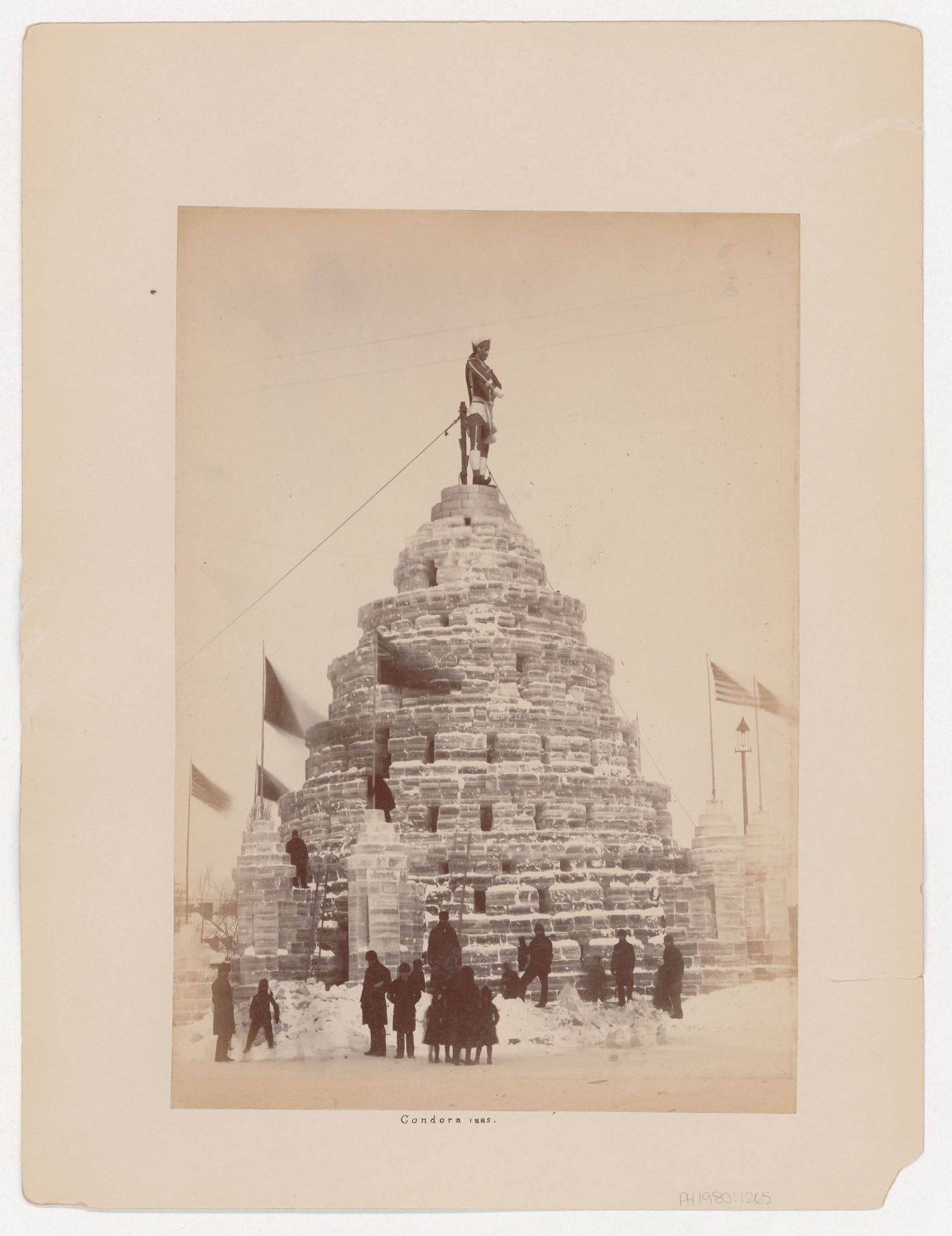View of the Condora Ice Castle, Winter Carnival [?] of 1885, Montréal, Québec