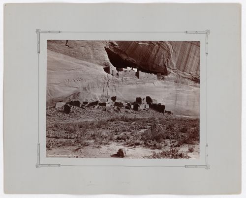 Distant view of cliff dwellings, rock paintings and the ruins of the White House in the background, Canyon de Chelly, Arizona