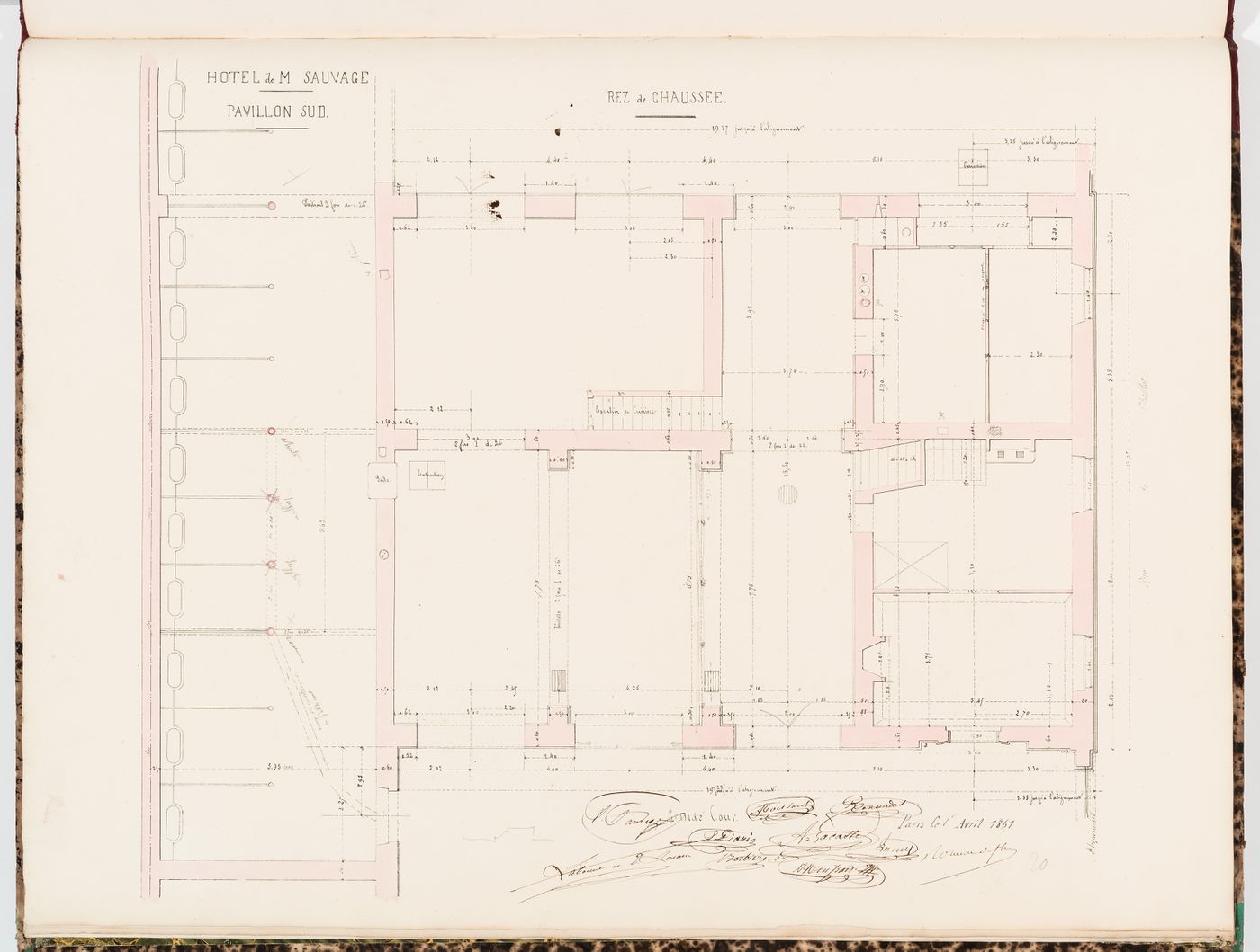 Ground floor plan for the "pavillon sud" for Hôtel Sauvage, Paris