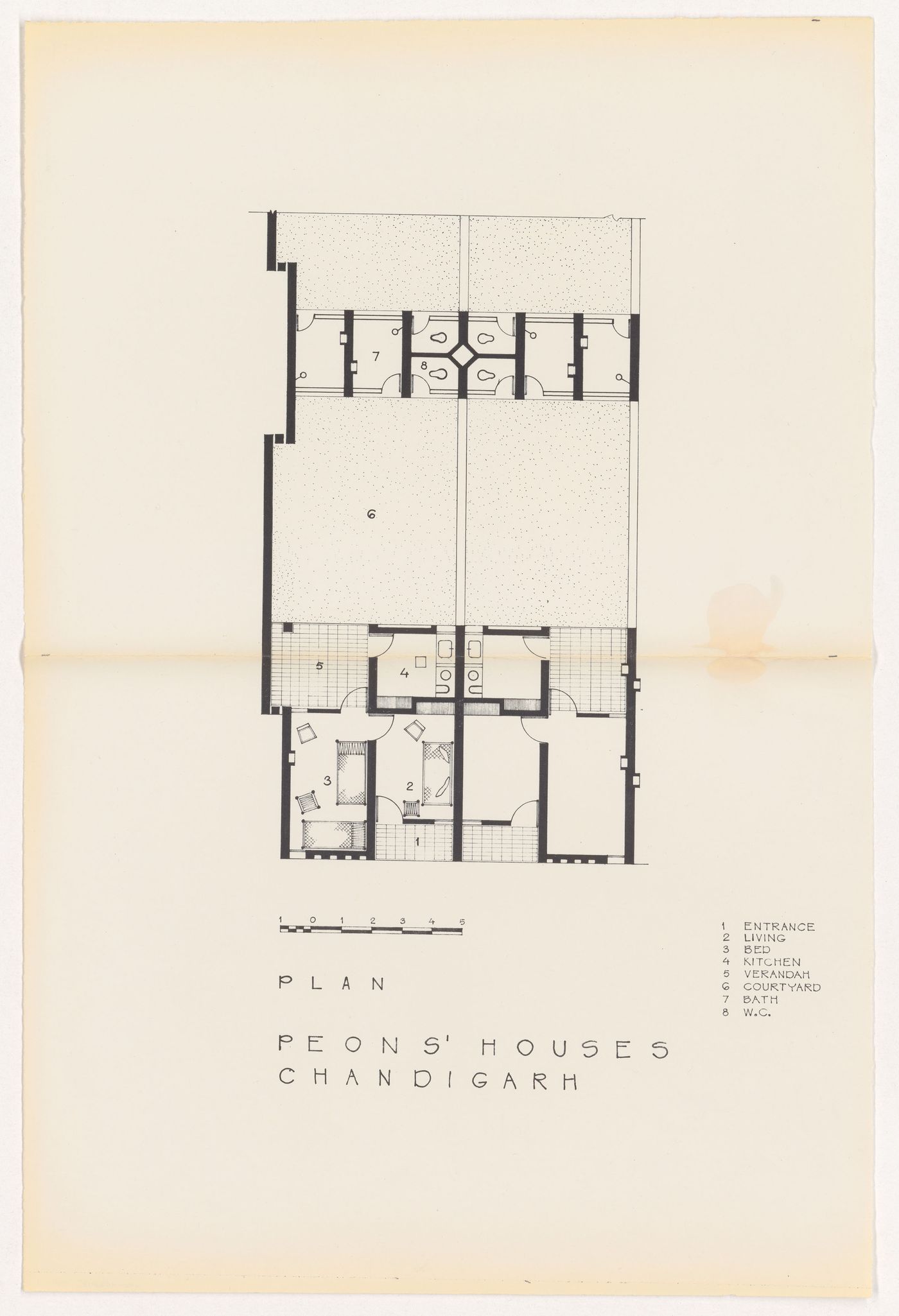 Plan for Peon's houses, Chandigarh, India