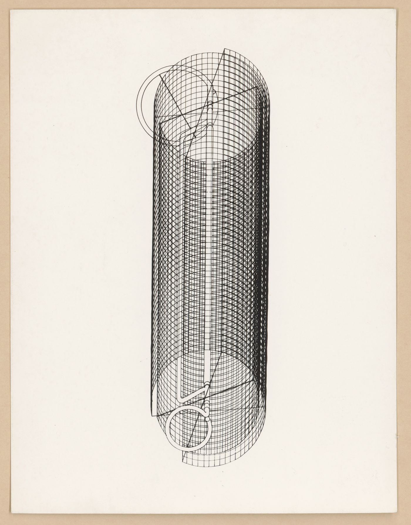 Axonometric view of standing light fixture, light fixtures design, Dorking Halls, Dorking, England