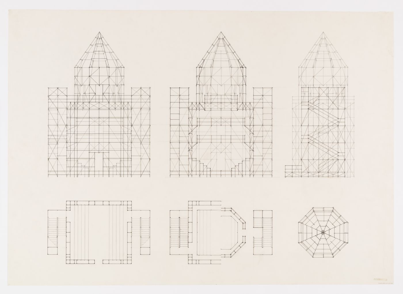 Sectional elevations and plans, Teatro del Mondo, Venice, Italy