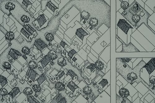 Axonometric views showing housing plots at final stages of development for the Aranya Housing Project, Indore, India