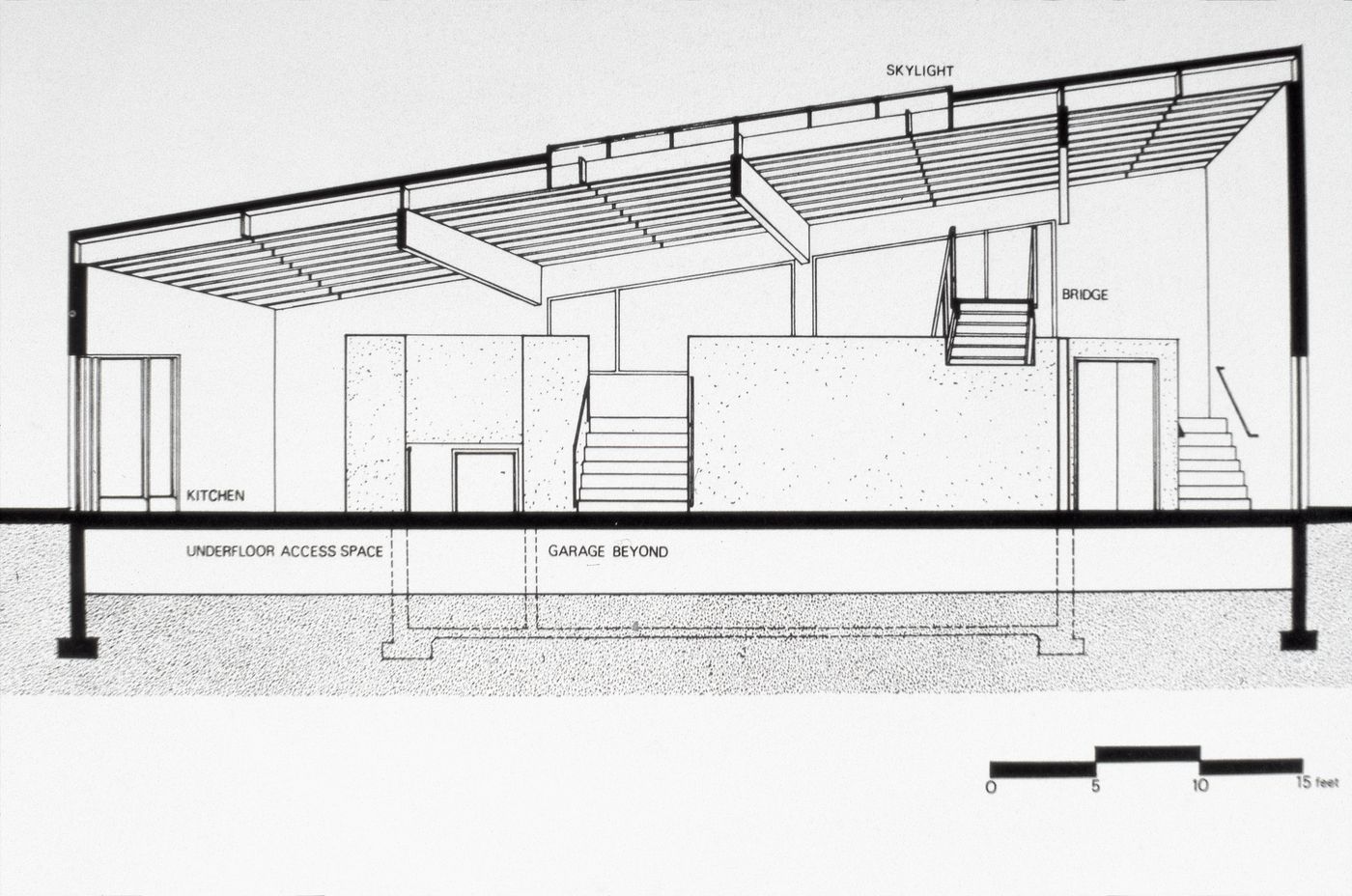 Slide of a drawing of Davis Studio and Residence, Malibu, by Frank O. Gehry