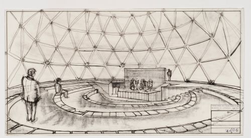 Interior perspective with dome cap lowered, Claverton Dome, Bath