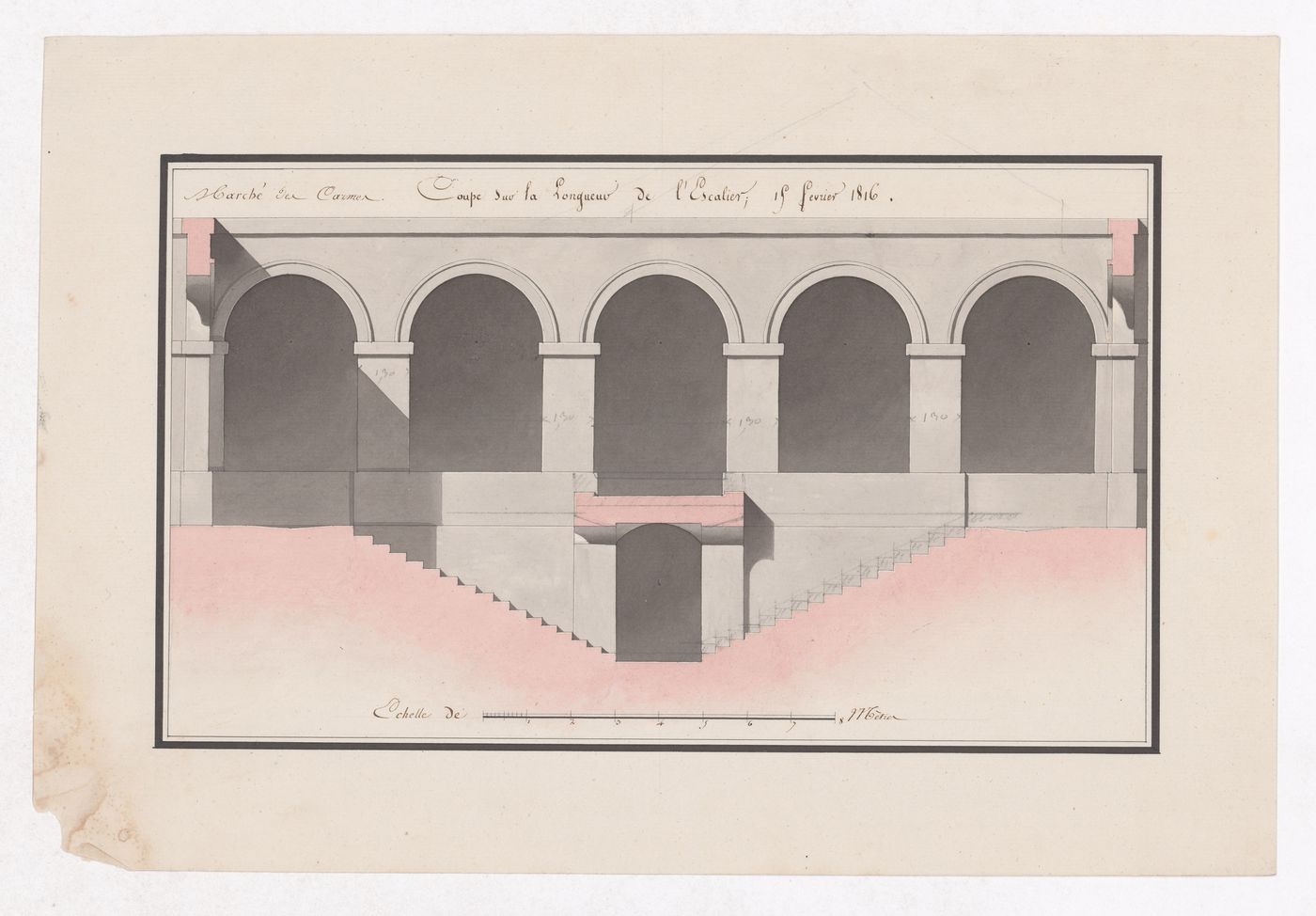 Section through stairs for Market Building, Marché des Carmes, Paris