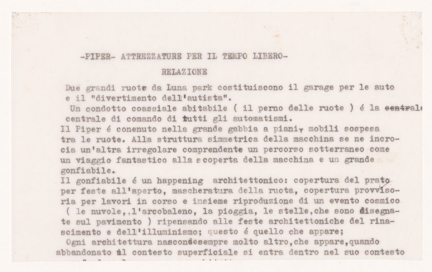 Fragment of a textual document for Architettura Interplanetaria [Interplanetary Architecture]