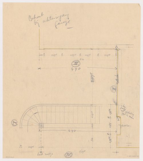 Plan for Johnson House, showing stair access to the garage from the adjoining terrace, Pinehurst, North Carolina