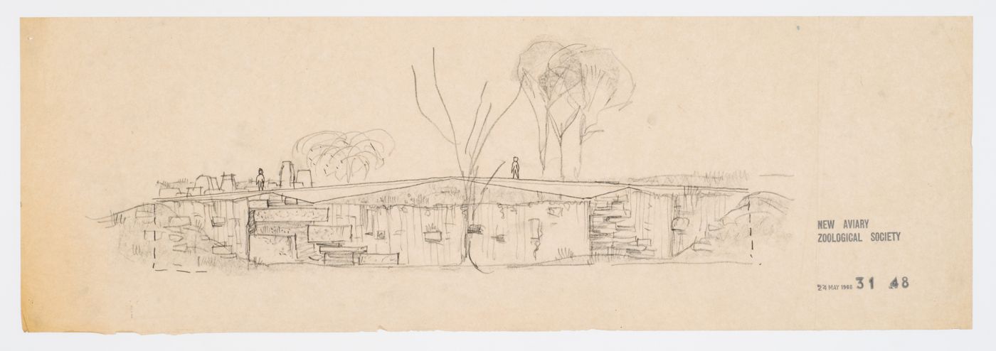 London Zoo Aviary, Regent's Park, London, England: cliff and bridge elevation