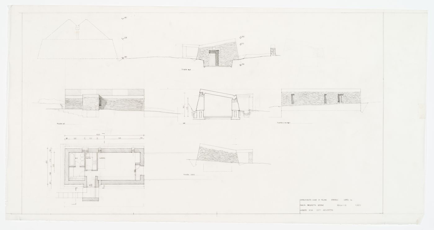 Various elevations, sections and partial plans for Case di Palma, Stintino, Italy