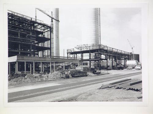 View of construction of steel structure for power station, United Kingdom