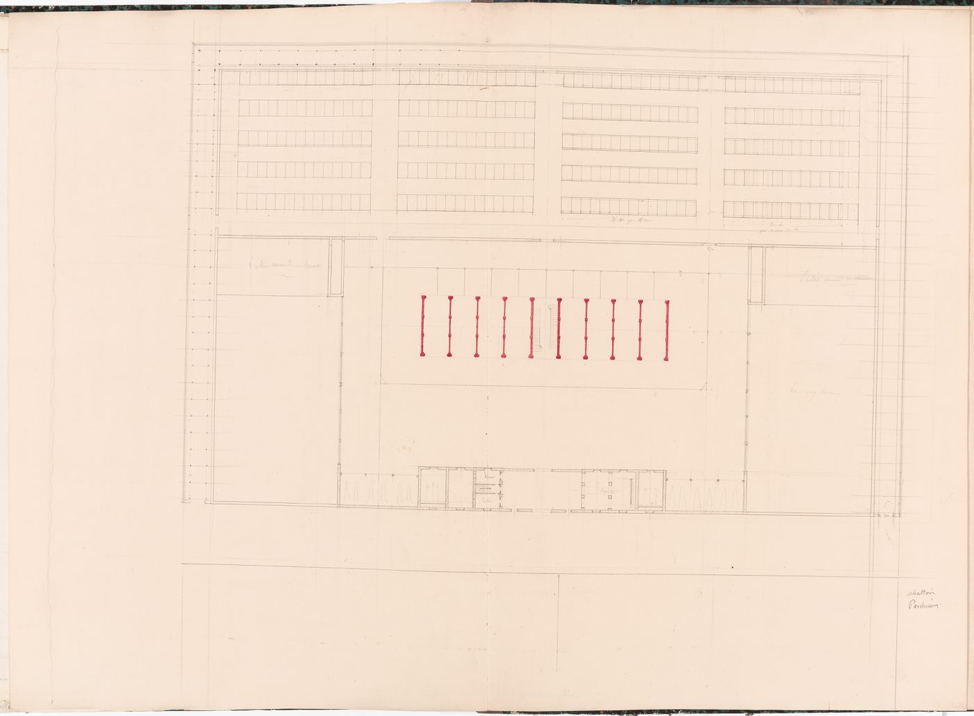 Project for a horse slaughterhouse, La Villette: Site plan showing a "porcherie"