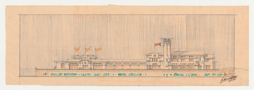 Student drawing showing the seaside elevation for a casino by the sea, Technische Hogeschool Delft, Netherlands