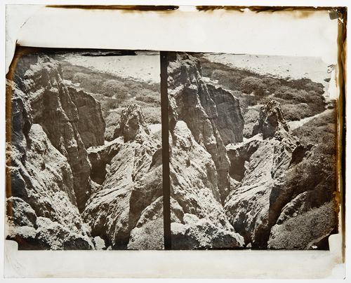 Stereograph of eroded cliffs, Santa Monica, California, United States of America
