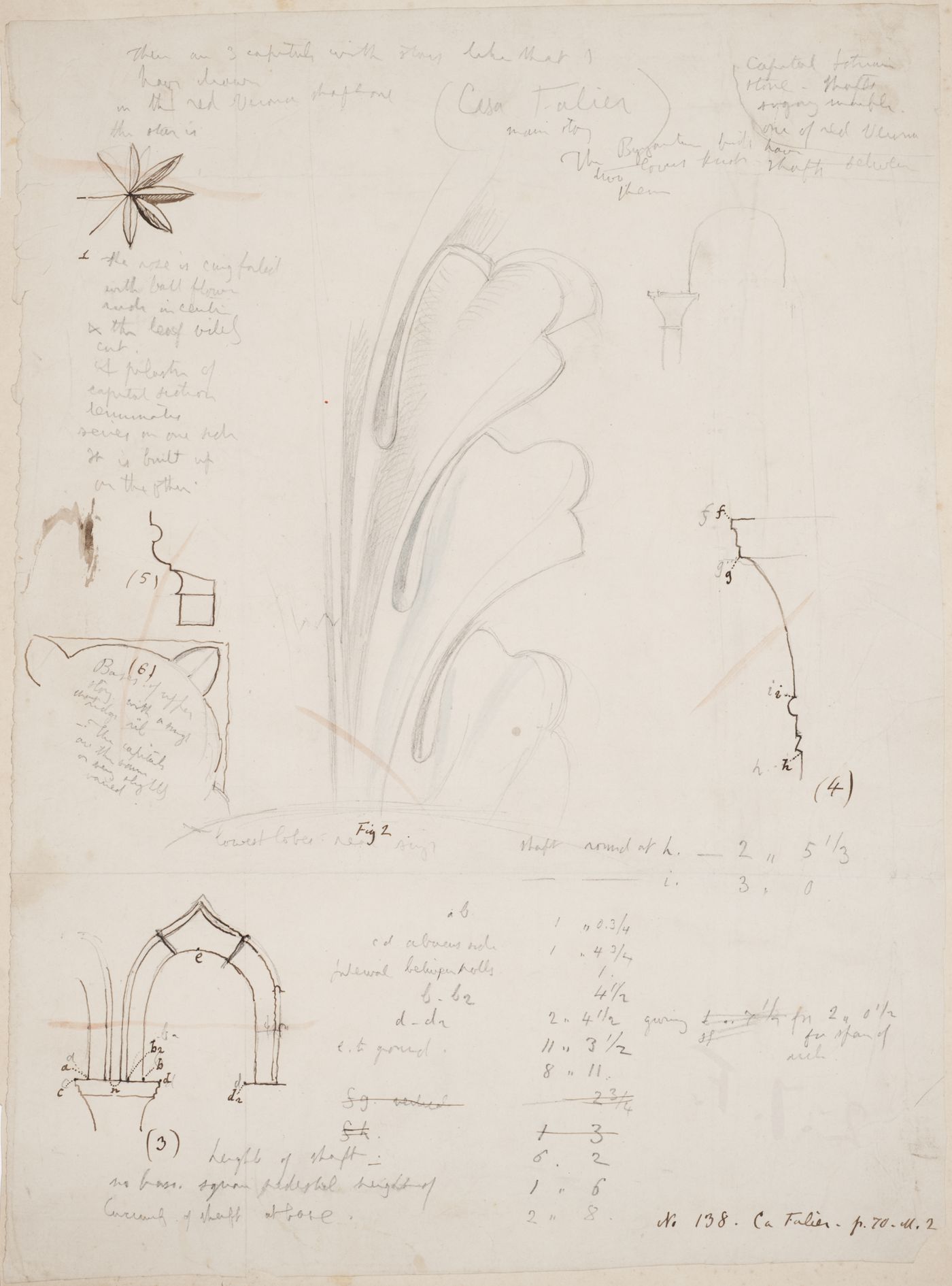 Worksheet No. 138, for 'The Stones of Venice': Details of the balcony of Palazzo Falier