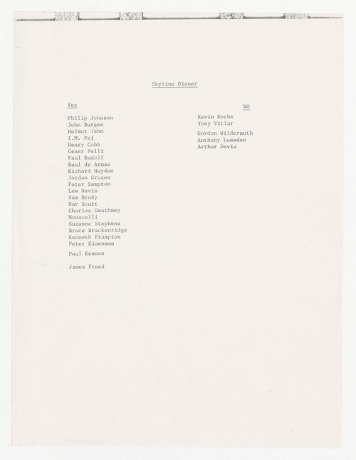 List of attendees for Skyline dinner