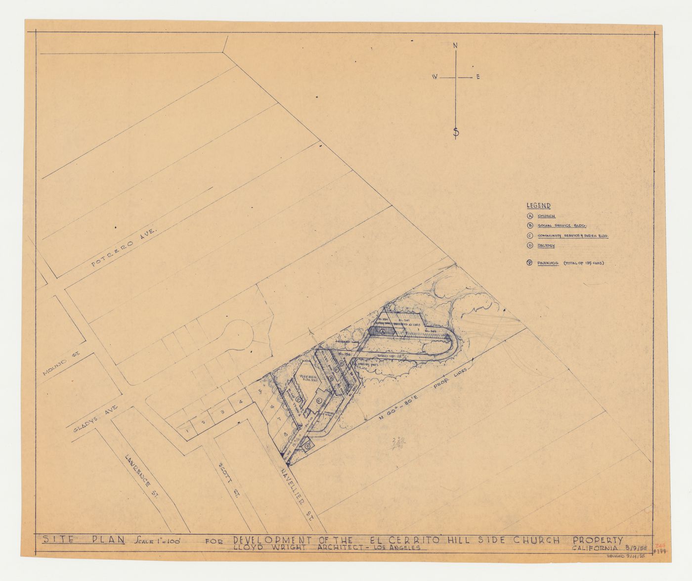 Swedenborg Memorial Chapel, El Cerrito, California: Site plan, including associated lot development