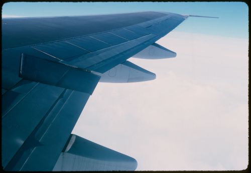 Airplane wing on a flight to Paris