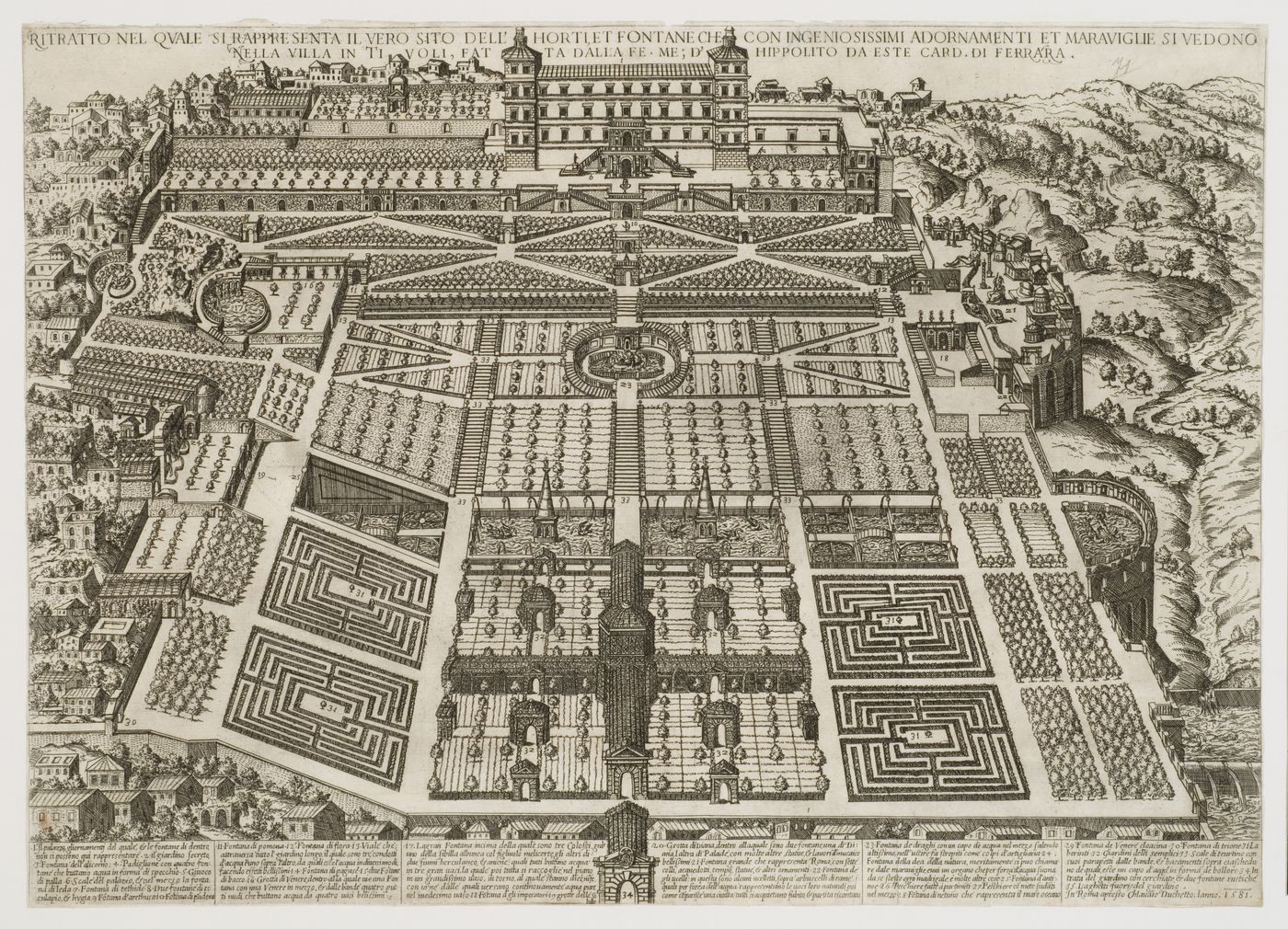 Bird's-eye view of the Villa d'Este gardens