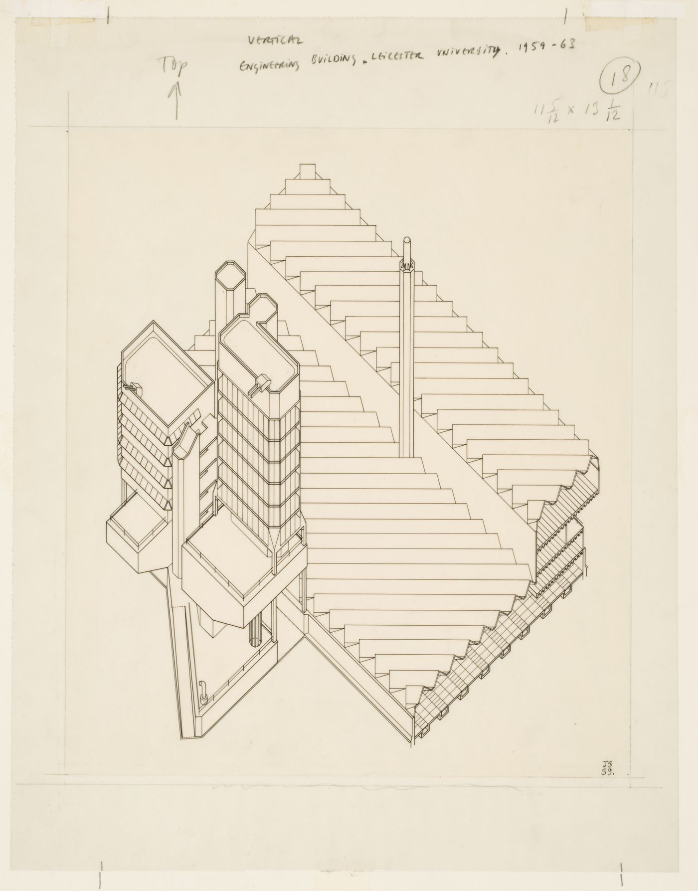 Leicester University Engineering Building, Leicester, England: axonometric