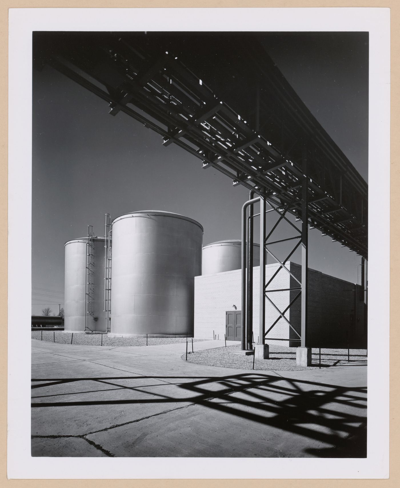 View of the Pump House and water tanks, Chrysler Corporation Jet Engine Plant (now Daimler Chrysler-Warren Truck Plant), Mound and Nine Mile Roads, Sterling Heights, Michigan