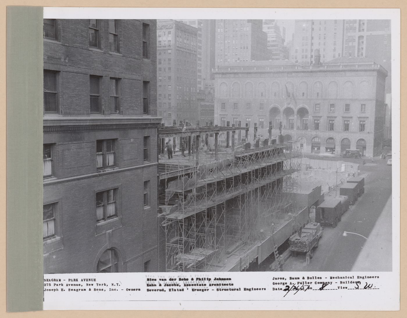 Seagram building under construction, 375 Park avenue, New York, N.Y., south-west view