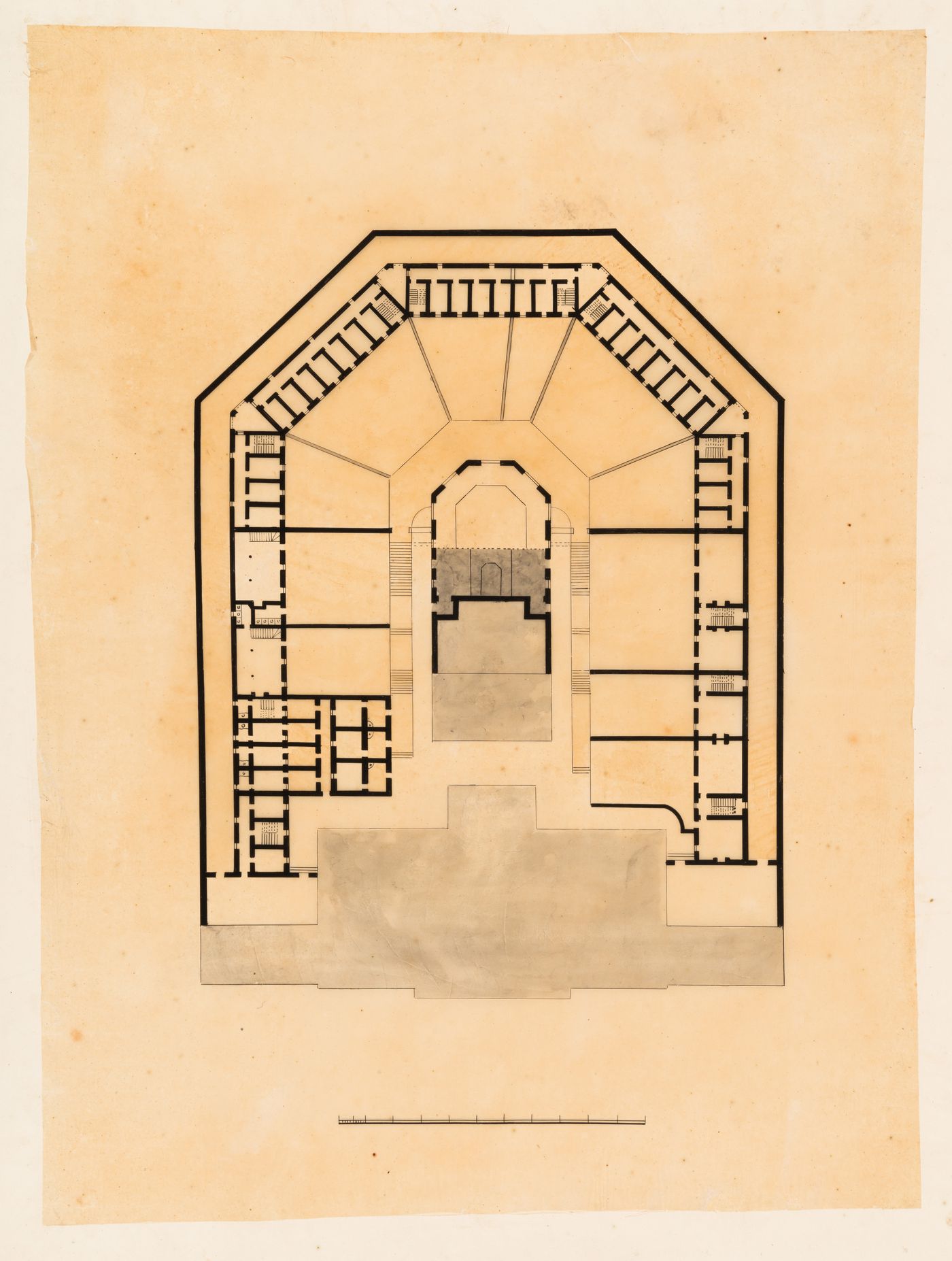 Prison with an half-octagon plan, England: Plan of the first floor