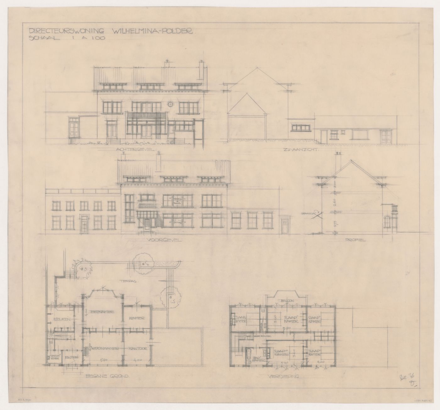 Director's House, Maatschap De Wilhelminapolder: plans and elevations