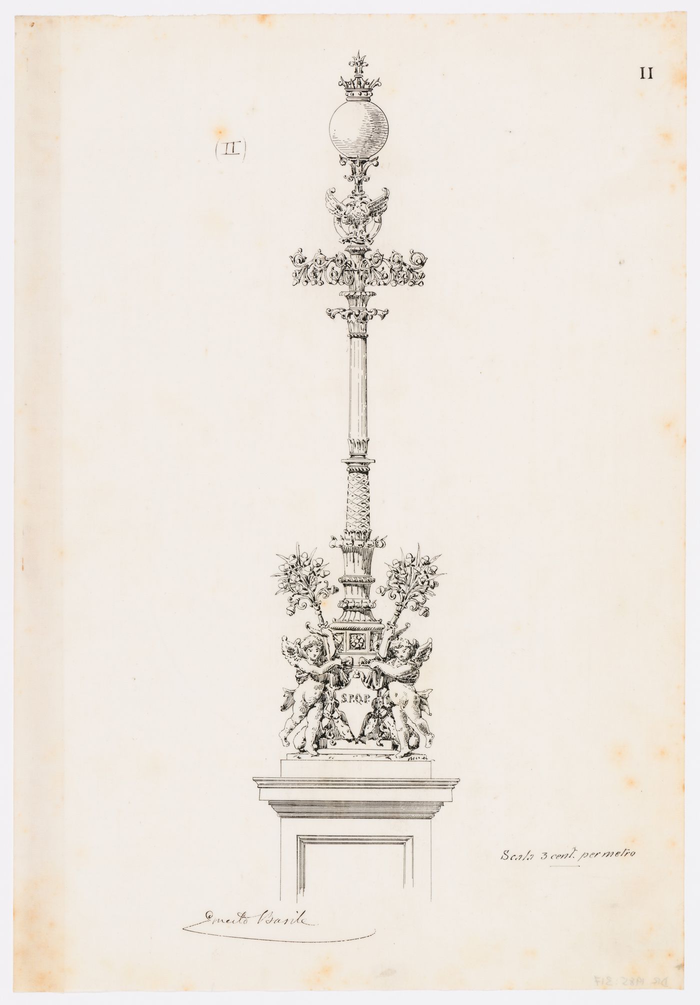 Teatro Massimo, Palermo, Italy: design for a lamppost on a pedestal