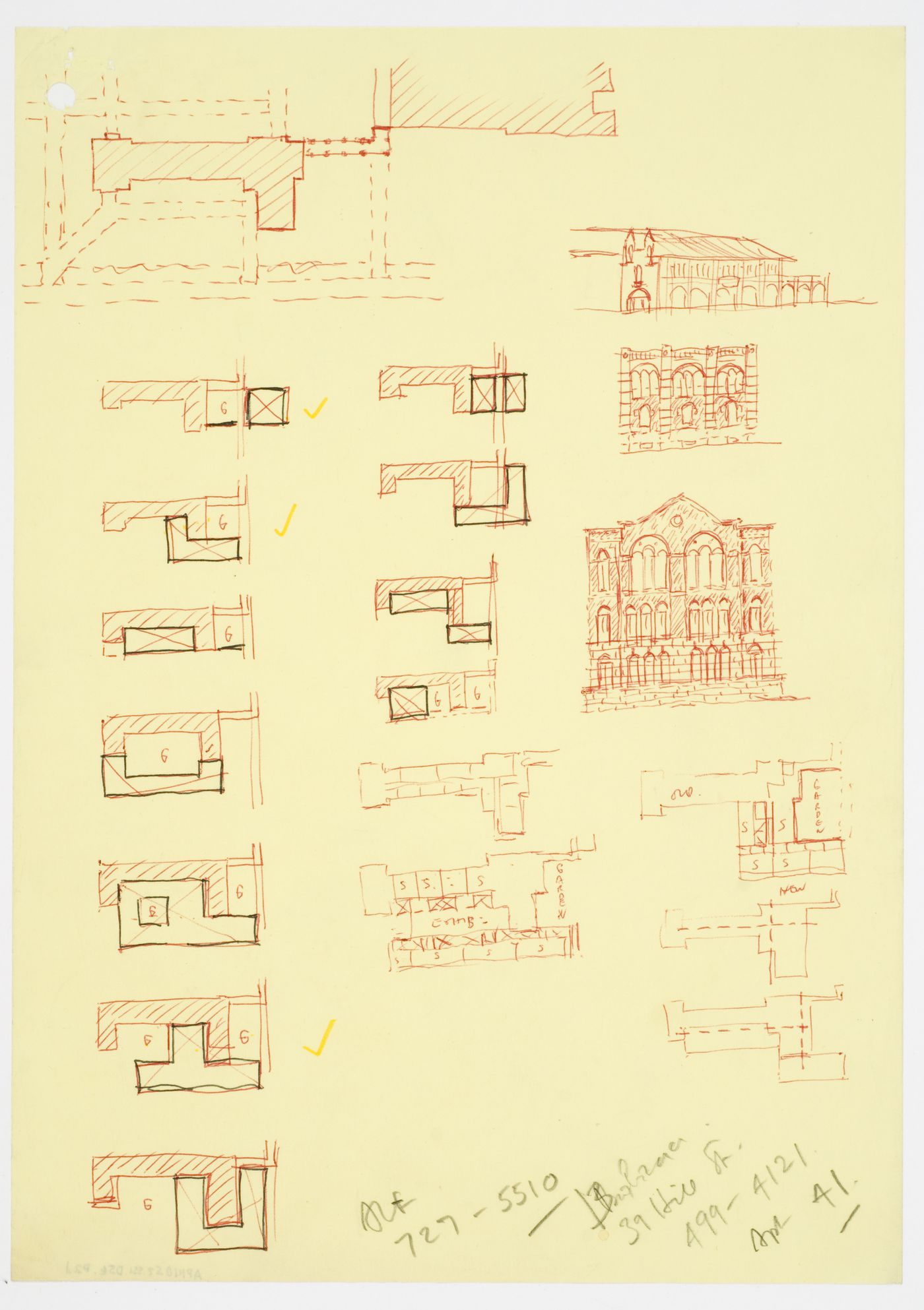 School of Architecture Addition, Rice University, Houston, Texas: plan and elevation sketches
