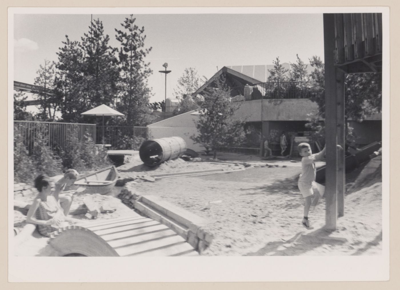 View of upper sand area of Children's Creative Centre Playground, Canadian Federal Pavilion, Expo '67, Montréal, Québec