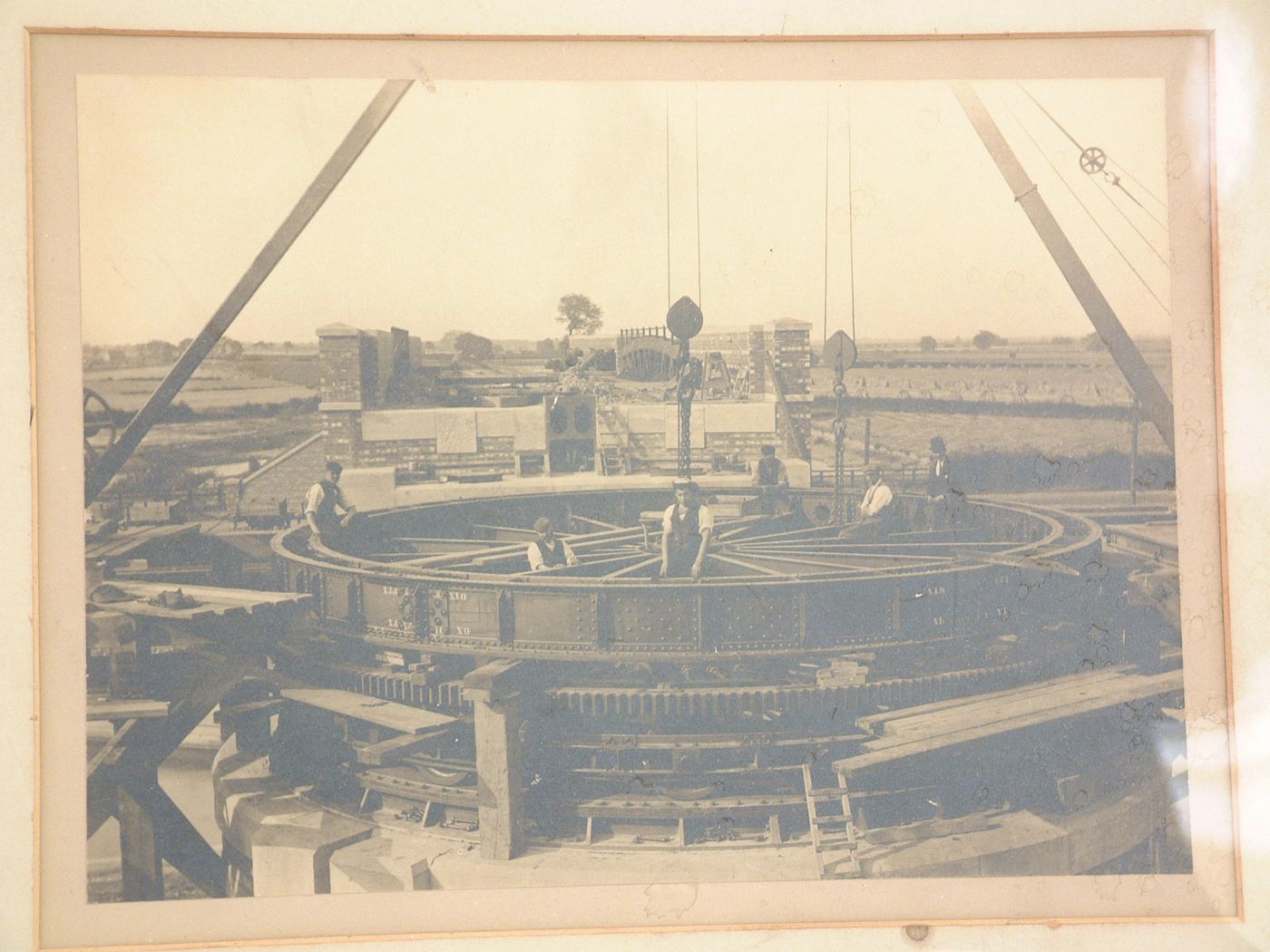 View of Crowle Railway Swing Bridge during construction, Crowle, United Kingdom