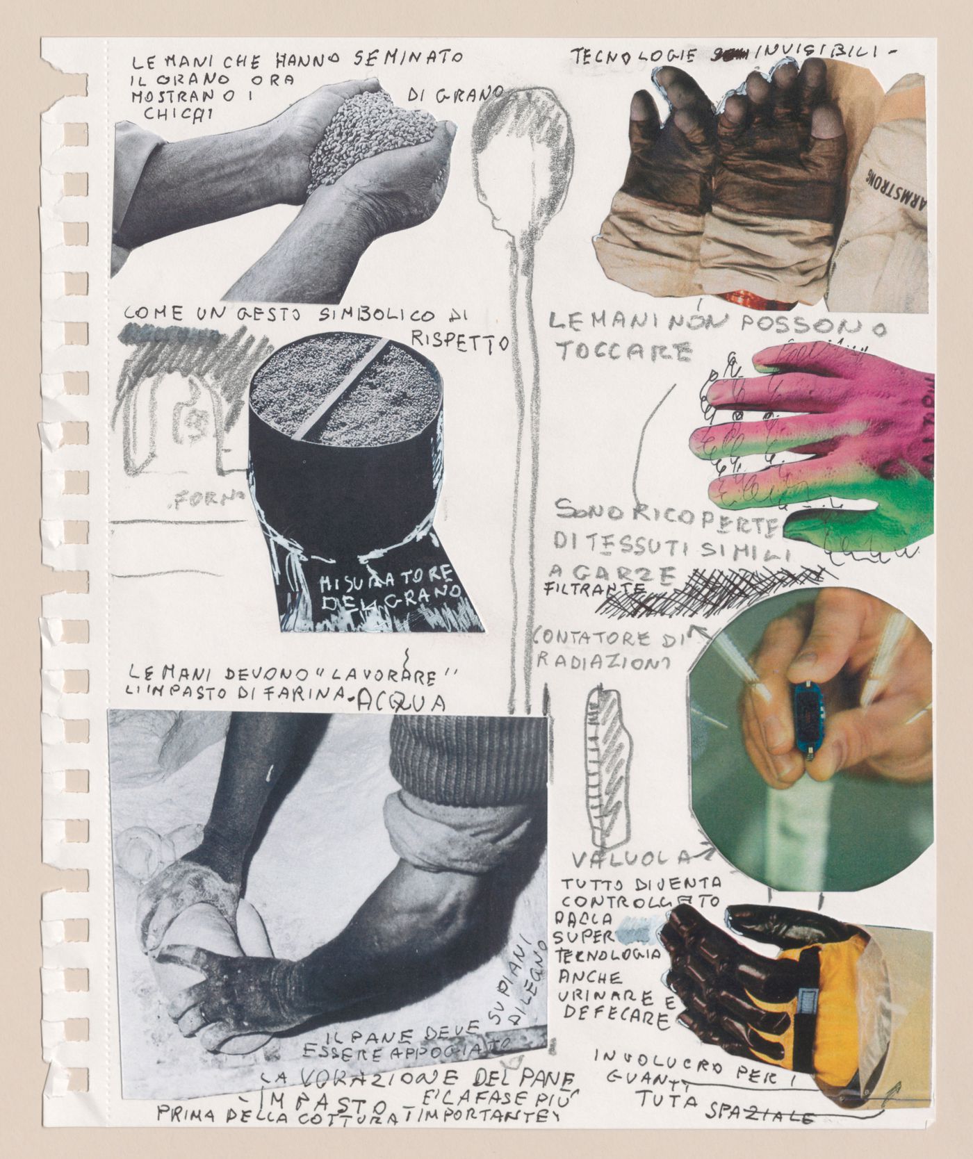 Collage with notes for Zeno, une cultura autosufficiente [Zeno, a self-sufficient culture]