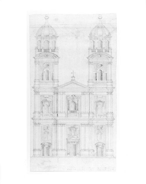 Front elevation of a two-towered church