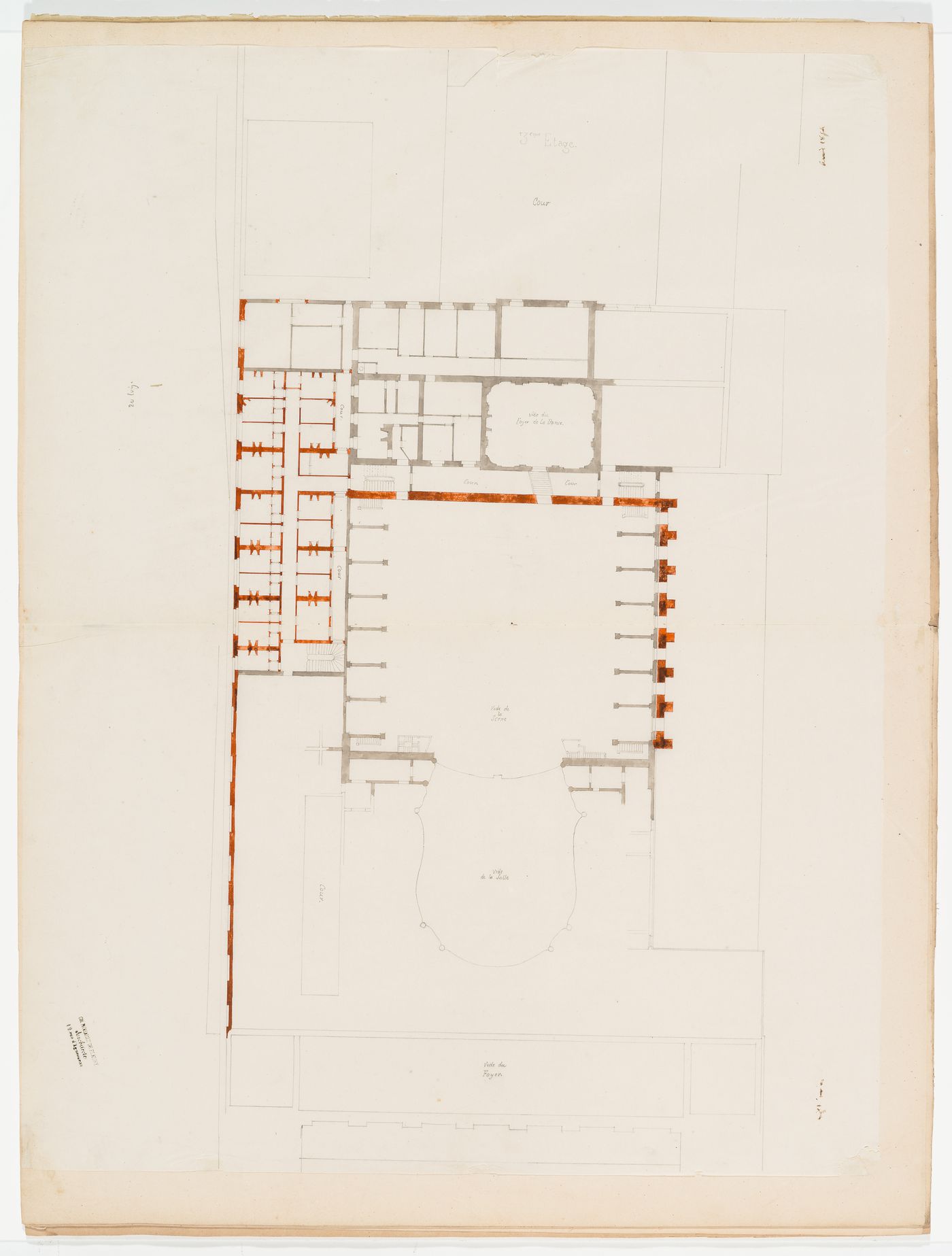 Plan of the "3e étage" with additions for alterations, Salle Le Peletier