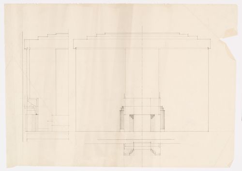 Élévation du foyer de l'atelier, salon,  Résidence Ernest Cormier, 1418 Avenue des Pins Ouest, Montréal, Canada (1929-1957)