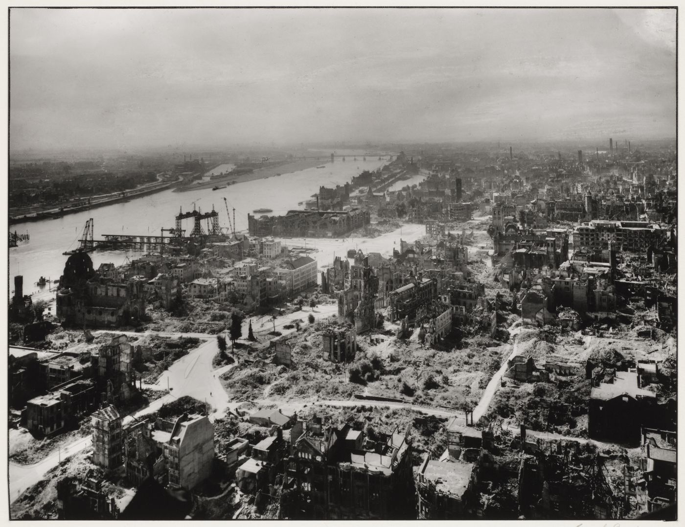 Wide view of the city, seen from above from the cathedral, Cologne, Germany